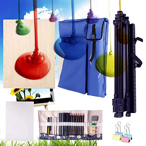 CONGRUI Staffelei-Tasche, tragbar, verstellbar, Aluminium-Staffelei, Ständer, große Kapazität, Staffelei, Rucksack (Blau, Staffelei-Set) von CONGRUI