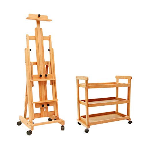 CONGRUI Staffelei für Teller, Staffelei, Ständer, Staffelei, Wagen, Skizze, Ölgemälde, Regal, bewegliche Kunststaffelei (Staffelei + 3-lagiger Malwagen) von CONGRUI