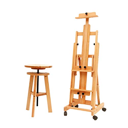 CONGRUI Staffelei für Teller, Staffelei, Ständer, Staffelei, Wagen, Skizze, Ölgemälde, Regal, bewegliche Kunststaffelei (Staffelei + drehbarer Hocker) von CONGRUI