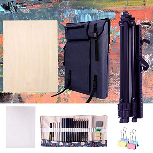 CONGRUI Staffelei mit großem Fassungsvermögen, Rucksack-Staffelei, Ständer zum Malen, Ölfarben, Skizzieren, Künstler, Kunstbedarf für Künstler (Dunkelblau, Staffelei-Set) von CONGRUI
