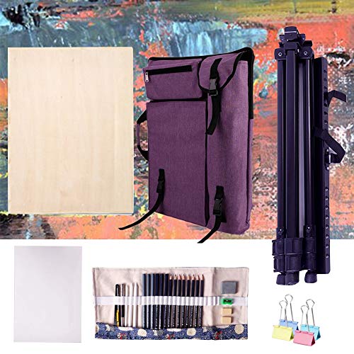 CONGRUI Staffelei mit großem Fassungsvermögen, Rucksack-Staffelei, Ständer zum Malen, Ölfarben, Skizzieren, Künstler, Kunstbedarf für Künstler (lila, Staffelei-Set) von CONGRUI