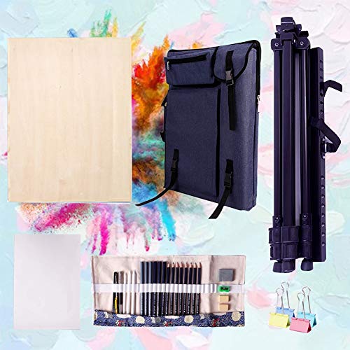 CONGRUI Staffelei und Leinwand-Set für Erwachsene, große Kapazität, Rucksack-Staffelei zum Ausstellen (Dunkelblau, Staffelei-Set) von CONGRUI