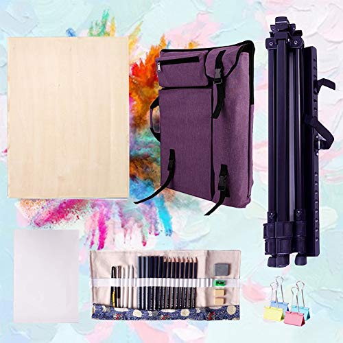 CONGRUI Staffelei und Leinwand-Set für Erwachsene, große Kapazität, Rucksack-Staffelei zum Ausstellen (lila, Staffelei-Set) von CONGRUI