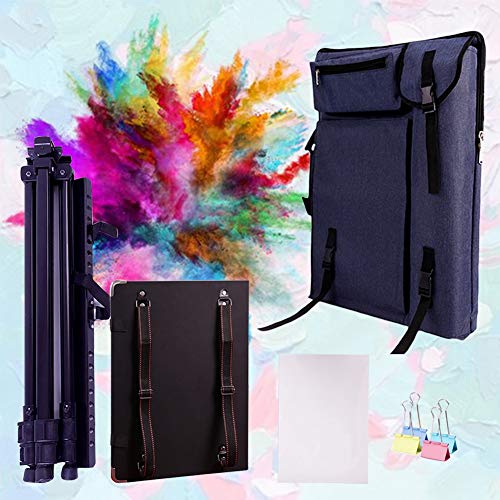 CONGRUI Staffelei und Segeltuch-Set für Erwachsene, große Kapazität, Rucksack-Staffelei zum Ausstellen (Dunkelblau, Canvas-Tasche und Staffelei) von CONGRUI