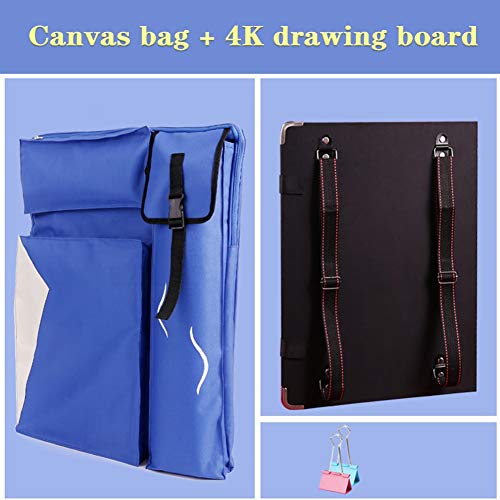 CONGRUI Staffelei zum Ausstellen, Staffelei, Ständer, Kunst, kreative Staffelei, große Kapazität, Rucksack (Blau, Canvas-Tasche und Skizzenblock) von CONGRUI