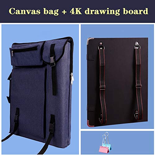 CONGRUI Staffelei zum Ausstellen, Staffelei, Ständer, Kunst, kreative Staffelei, große Kapazität, Rucksack (Dunkelblau, Canvas-Tasche und Skizzenblock) von CONGRUI