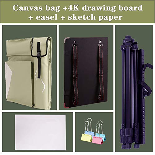 CONGRUI Staffelei zum Ausstellen, Staffelei, Ständer, Kunst, kreative Staffelei, große Kapazität, Rucksack (Grün, Leinentasche und Staffelei) von CONGRUI