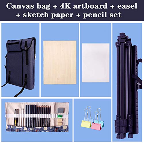 CONGRUI Staffelei zum Ausstellen, Staffelei, Ständer, Kunst, kreative Staffelei, große Kapazität, Rucksack (dunkelblau, Staffelei-Set) von CONGRUI
