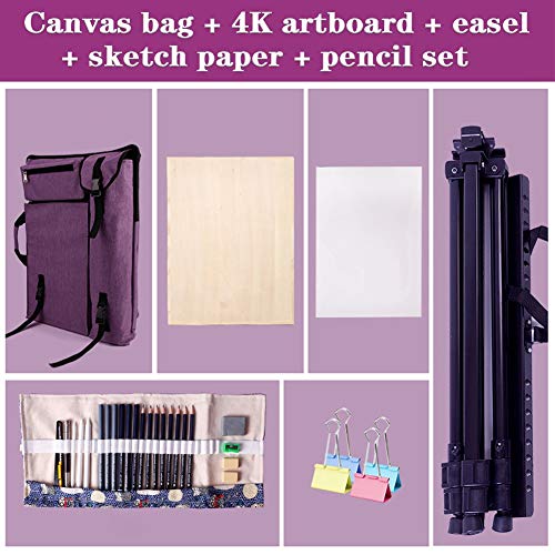 CONGRUI Staffelei zum Ausstellen, Staffelei, Ständer, Kunst, kreative Staffelei, große Kapazität, Rucksack (lila, Staffelei-Set) von CONGRUI
