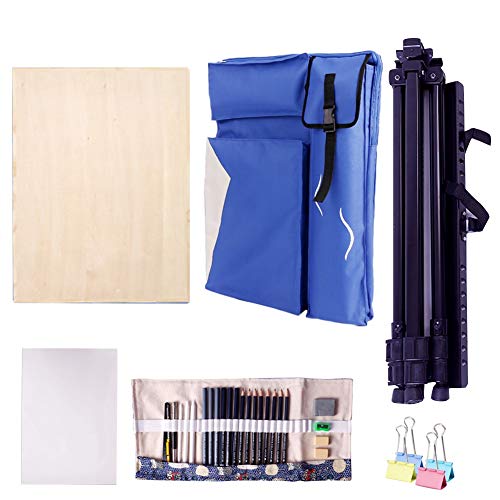 CONGRUI Wasserdichte, schmutzabweisende Schultergurte, große Kunstmappe Tasche, faltbarer Kunstrucksack (Blau, Staffelei-Set) von CONGRUI
