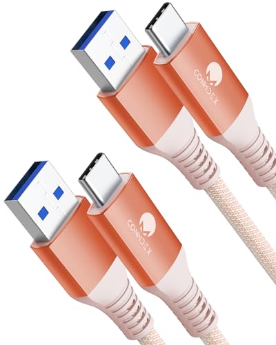 CONMDEX 2 Stück USB C Schnellladekabel 10Gbit/s Daten USB A Android Auto Kabel QC3.0 3.1A Schnell ladegerät Datenübertragungs USB3.1 Gen2 für Samsung S23/S22 Note20 Z Flip 5 Pixel 8 Pro 1M Orange von CONMDEX