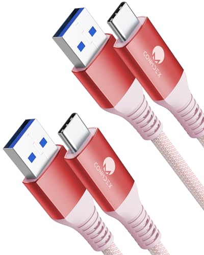 CONMDEX 2 Stück USB C Schnellladekabel 10Gbit/s Daten USB A Android Auto Kabel QC3.0 3.1A Schnell ladegerät Datenübertragungs USB3.1 Gen2 für Samsung S23/S22 Note20 Z Flip 5 Pixel 8 Pro 1M Rot von CONMDEX