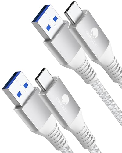 CONMDEX 2 Stück USB C Schnellladekabel 10Gbit/s Daten USB A Android Auto Kabel QC3.0 3.1A Schnell ladegerät Datenübertragungs USB3.1 Gen2 für Samsung S23/S22 Note20 Z Flip 5 Pixel 8 Pro 1M Silber von CONMDEX