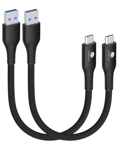 CONMDEX USB C Kabel Kurz 15cm/0.15M 2Stück 10Gbps USB3.1 Gen2 Datenkabel Typ C Android Auto QC3.0 3.1A USB A auf C Schnellladegerät für Samsung Note20 Galaxy S23/S22 Z Flip 5 Tab S9 Pixel 8 Schwarz von CONMDEX