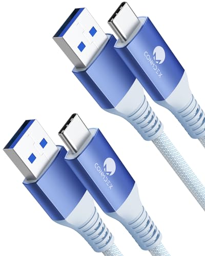 CONMDEX USB C Kabel Kurz 1M 2Stück 10Gbps USB3.1 Gen2 Datenkabel Typ C Android Auto QC3.0 3.1A USB A auf C Schnellladegerät für Samsung Note20 Galaxy S23/S22 Z Flip 5 Tab S9 Pixel 8 Pro Blau von CONMDEX