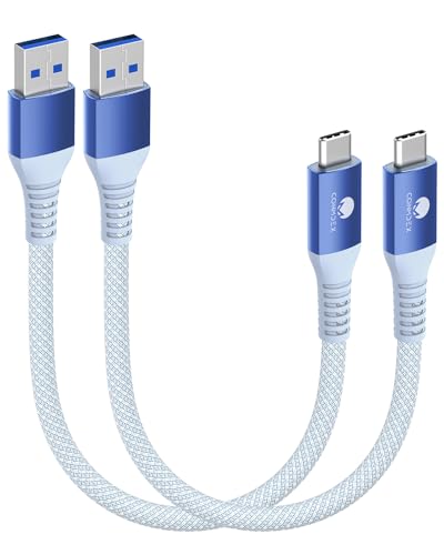 CONMDEX USB C Kabel Kurz 20cm/0.2M 2Stück 10Gbps USB3.1 Gen2 Datenkabel Typ C Android Auto QC3.0 3.1A USB A auf C Schnellladegerät für Samsung Note20 Galaxy S23/S22 Z Flip 5 Tab S9 Pixel 8 Pro Blau von CONMDEX