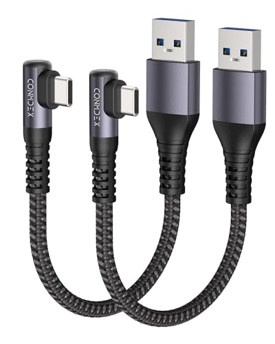 CONMDEX USB auf USB C Kabel Kurz Winkel USB3.1 Gen2 20CM 2er-Pack 10Gbit/s Datenkabel Typ C Android Auto 3.1A QC3.0 A auf C Schnellladung für iPhone 15 Pro max Samsung Note20 Galaxy S23/S22/S21 Pixel8 von CONMDEX