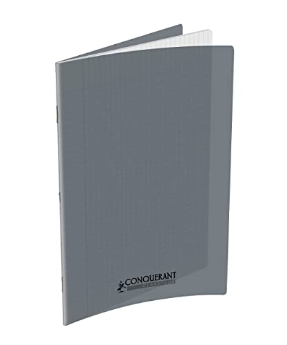 CONQUERANT Klassisches Notizbuch, 24 x 32 cm, große Karos, 96 Seiten, geheftet, Einband aus Polypropylen, Grau von CONQUERANT