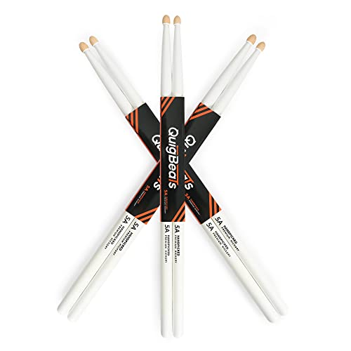 QuigBeats Drum Sticks, Hickory 5A Drumsticks, Drumsticks für Erwachsene & Kinder 5A 3 Paar - Weiß von CONSDAN