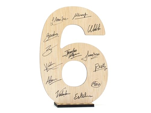 CONTRAXT Glückwunschkarte zum Geburtstag und Jahrestag. Zahl aus Holz, 6 Postkarte oder Gästebuch, originelles Geschenk zum Geburtstag, Jahrestag, für Freunde, Mann und Frau (6) von CONTRAXT