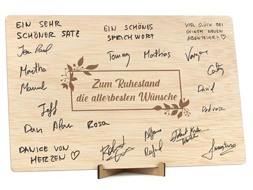 CONTRAXT Ruhestandskarte oder Unterschriftenbuch aus Holz. Originelle Glückwünsche zur Pensionierung für Kollegen, Chefs, Freunde, Lehrer, Pensionierte Männer und Frauen (Ruhestand) von CONTRAXT