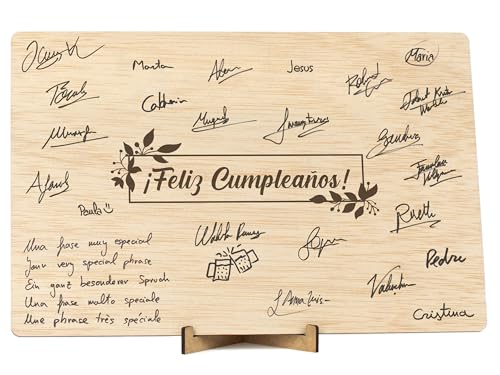 CONTRAXT Tarjeta de cumpleaños en madera. Regalo original libro de firmas cumpleaños hombre o mujer amigos compañeros trabajo (Feliz Cumpleaños) von CONTRAXT