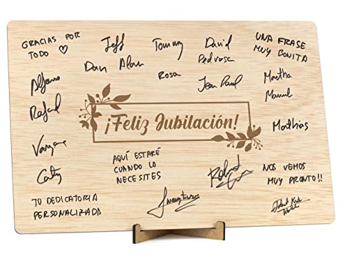 CONTRAXT Tarjeta regalo Feliz Jubilacion. Tarjeta felicitacion jubilacion grande en madera Libro de firmas dedicatorias Regalo original fiesta jubilacion en madera hombre o mujer (Jubilacion) von CONTRAXT