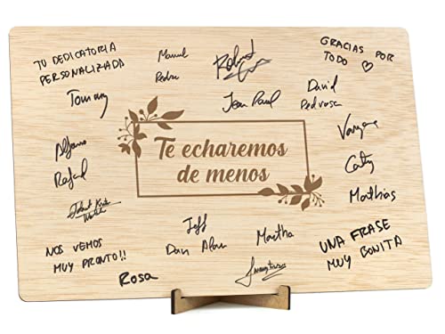 CONTRAXT Tarjeta regalo de despedida madera. Detalle regalo original Tarjeta Despedida trabajo para Compañeros trabajo Profesor maestra en fin de curso Amiga Libro de firmas en madera (Despedida) von CONTRAXT