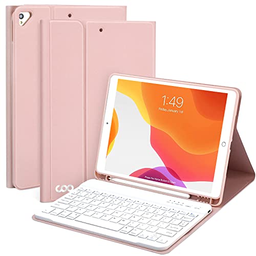 Schutzhülle für iPad 7. Generation, Tastatur, 25.7 cm (10.2 Zoll) 2019,iPad Pro 10.5 Zoll (2017) Abnehmbare drahtlose Bluetooth-Tastatur, magnetische Smart Hülle mit Stifthalter Pink rose von COO