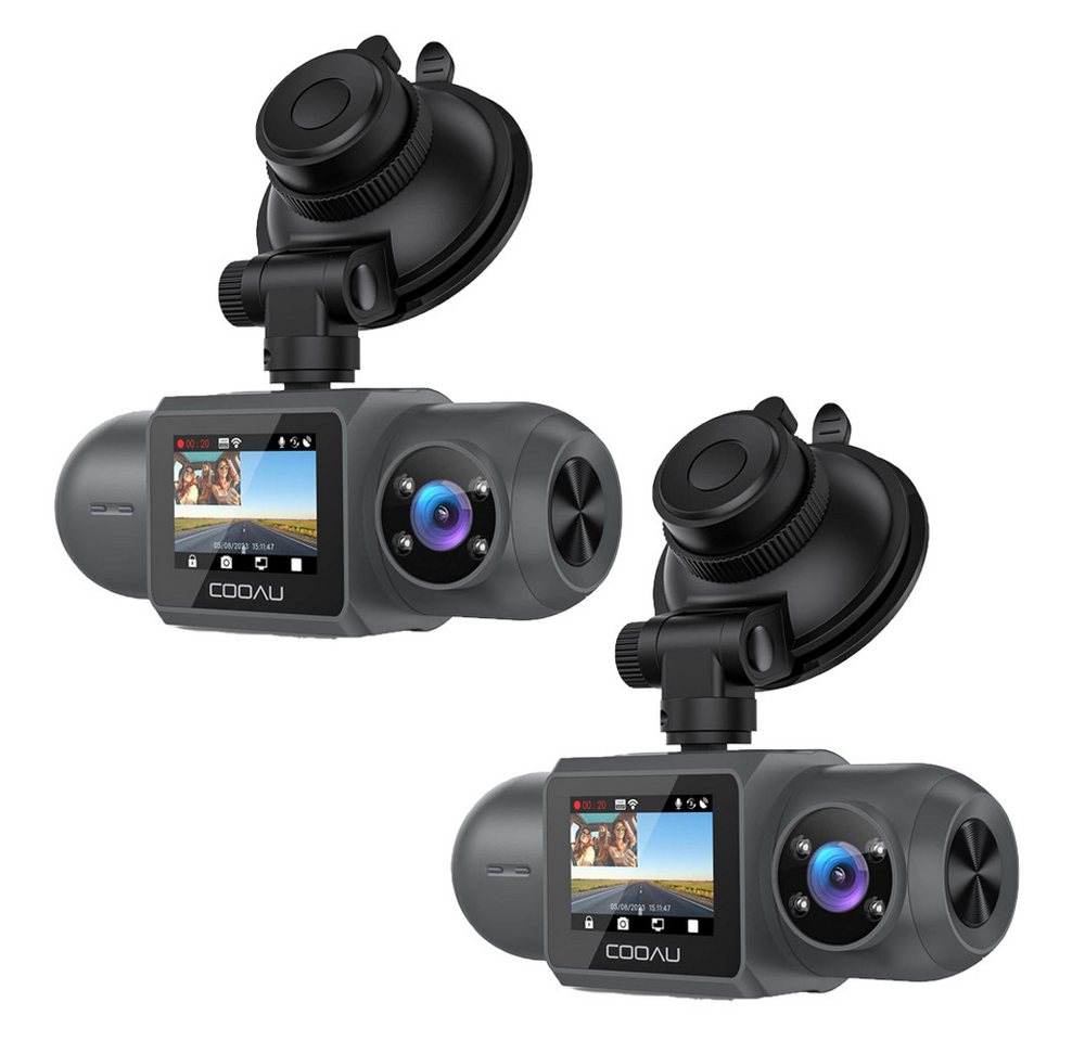 COOAU 2 Stück 2.5K + 1080P Dashcam Auto Vorne und innen Mini Auto Kamera Dashcam (WLAN (Wi-Fi), Dual Dash Cam 1.5” IPS Mini Auto Kamera 24H Parküberwachung, Super Nachtsicht WDR 170° Weitwinkel G-Sensor APP Steuerung) von COOAU