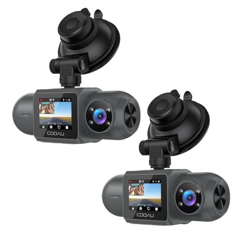 COOAU 2 Stück 2.5K + 1080P Dashcam Auto Vorne und innen Mini Auto Kamera Dashcam (WLAN (Wi-Fi), Dual Dash Cam 1.5” IPS Mini Auto Kamera 24H Parküberwachung, Super Nachtsicht WDR 170° Weitwinkel G-Sensor APP Steuerung) von COOAU