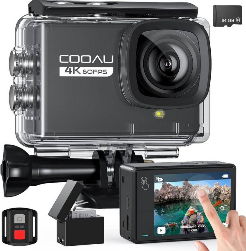 COOAU Action Cam 4K 48MP 40M Wasserdicht Unterwasserkamera Action Cam (4K Ultra HD, WLAN (Wi-Fi), mit 64G SD Karte, Touchscreen Videokamera, 170°Weitwinkel, 2X1350 mAh Akkus) von COOAU