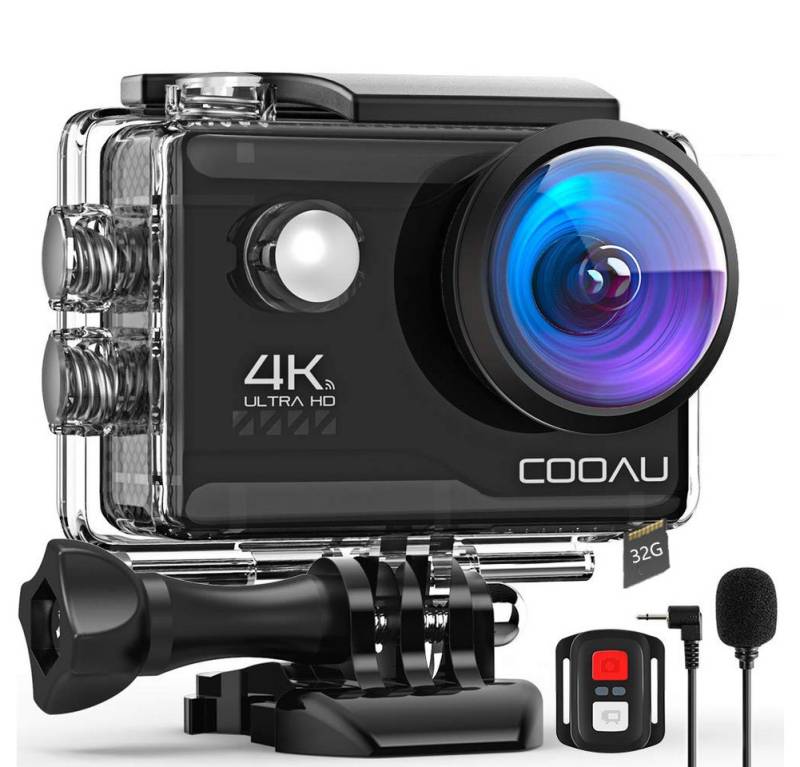 COOAU Action Cam 4K Unterwasserkamera 40M Wasserdicht 20MP mit 32G Karte Action Cam (HD 4K, EIS Bildstabilisierun 170° Weitwinkel Helmkamera WiFi Actionkameras, Externem Mikrofon 2 Akkus und 16 Zubehör Kit 2.4G Fernbedienung) von COOAU