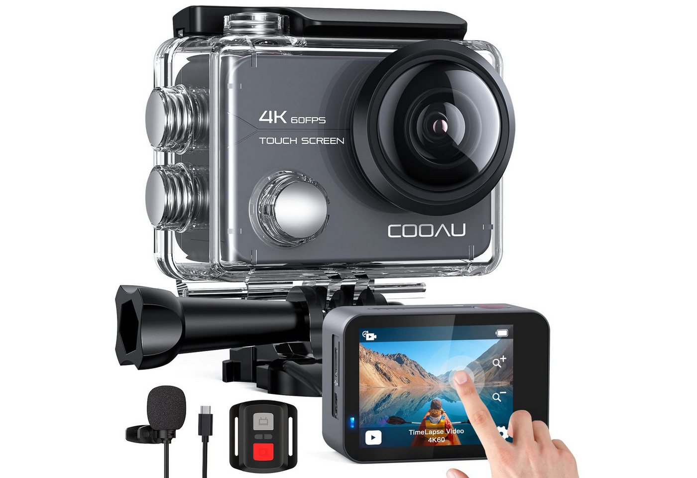 COOAU Action Cam 4K60fps 20MP Touchscreen WiFi Sport Kamaras 8 x Zoom Action Cam (4K 60fps 20MP, WLAN (Wi-Fi), 6-Achsen-Anti-Shake-EIS, Unterwasserkamera 40M wasserdichtes Gehäuse) von COOAU