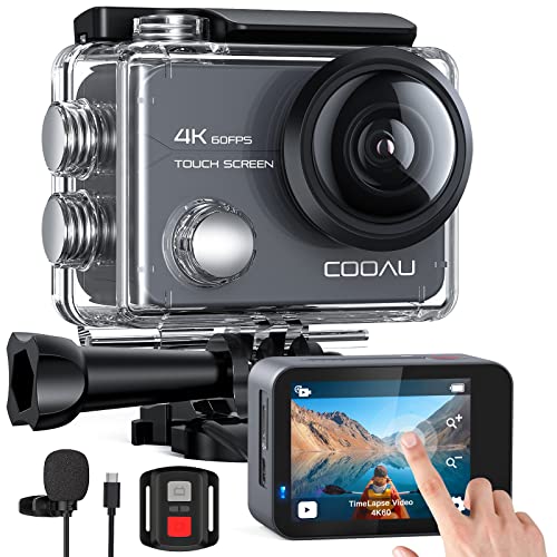 COOAU Action Cam 4K60fps 20MP Touchscreen WiFi Sport Kamaras mit 8 x Zoom, 6-Achsen-Anti-Shake-EIS, Unterwasserkamera 40M wasserdichtes Gehäuse, verstellbares externes Mikrofon, 2 x 1350-mAh-Batterien von COOAU