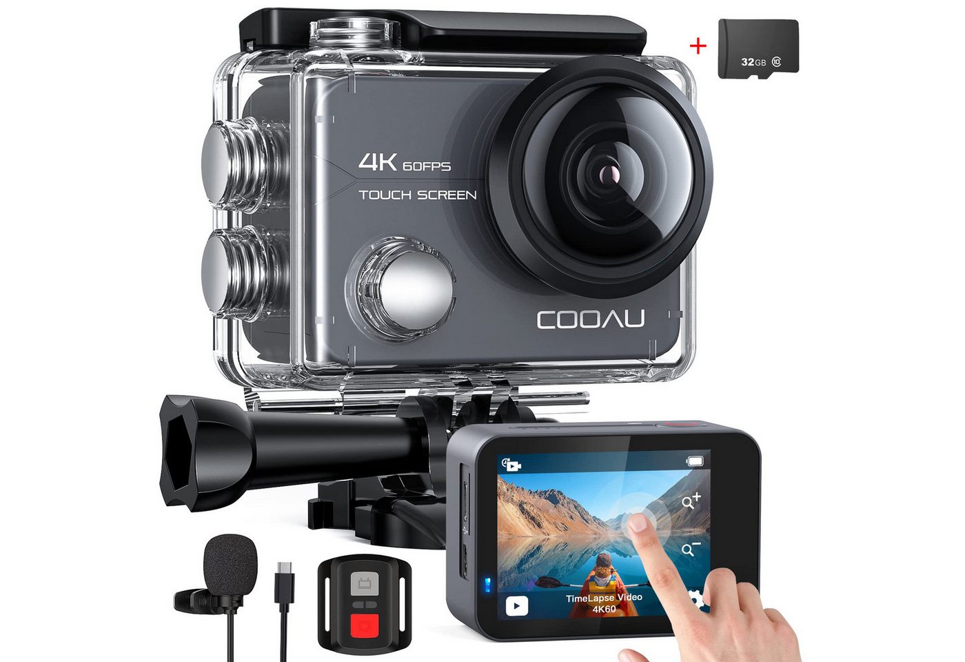 COOAU Action Cam Action Cam (FULL HD, WLAN (Wi-Fi), 6-Achsen-Anti-Shake-EIS, Unterwasserkamera 40M wasserdichtes Gehäuse, verstellbares externes Mikrofon, 2 x 1350-mAh-Batterien) von COOAU