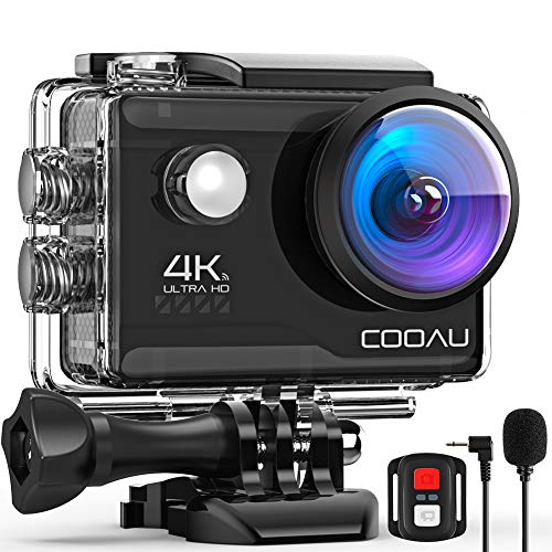 COOAU Action Cam HD 4K 20MP WiFi mit externem Mikrofon Unterwasserkamera 40M mit Fernbedienung EIS Stabilisierung Kamera Wasserdicht 170° Weitwinkel Time Lapse / 2 Akkus 1200mAh / Zubehör von COOAU