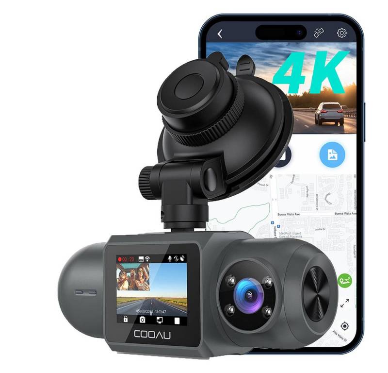 COOAU Dashcam Auto 4K+1080P Autokamera mit 1.5 TFT LCD HD Bildschirm Dashcam (HD, WLAN (Wi-Fi), Dashcam für Autos 170°Weitwinkel,G-Sensor,Loop-Aufnahm,Parküberwachung, Mit IR Nachtsicht, WDR,Unfallprotokoll,GPS und intelligente App) von COOAU