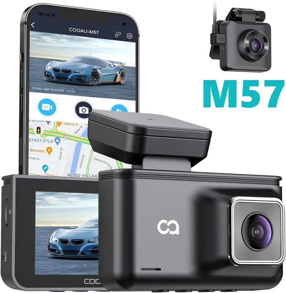 COOAU Dashcam Auto WiFi Vorne Autokamera mit GPS-Modul & Ultra Nachtsicht Dashcam (HD, WLAN (Wi-Fi), Vorderer und hinterer 2K+1080P Dual Dashcam mit 3.0 LCD Display, G-Sensor, Schleifenaufzeichnung, Parkmonitor,Eingebautes WLAN)" von COOAU