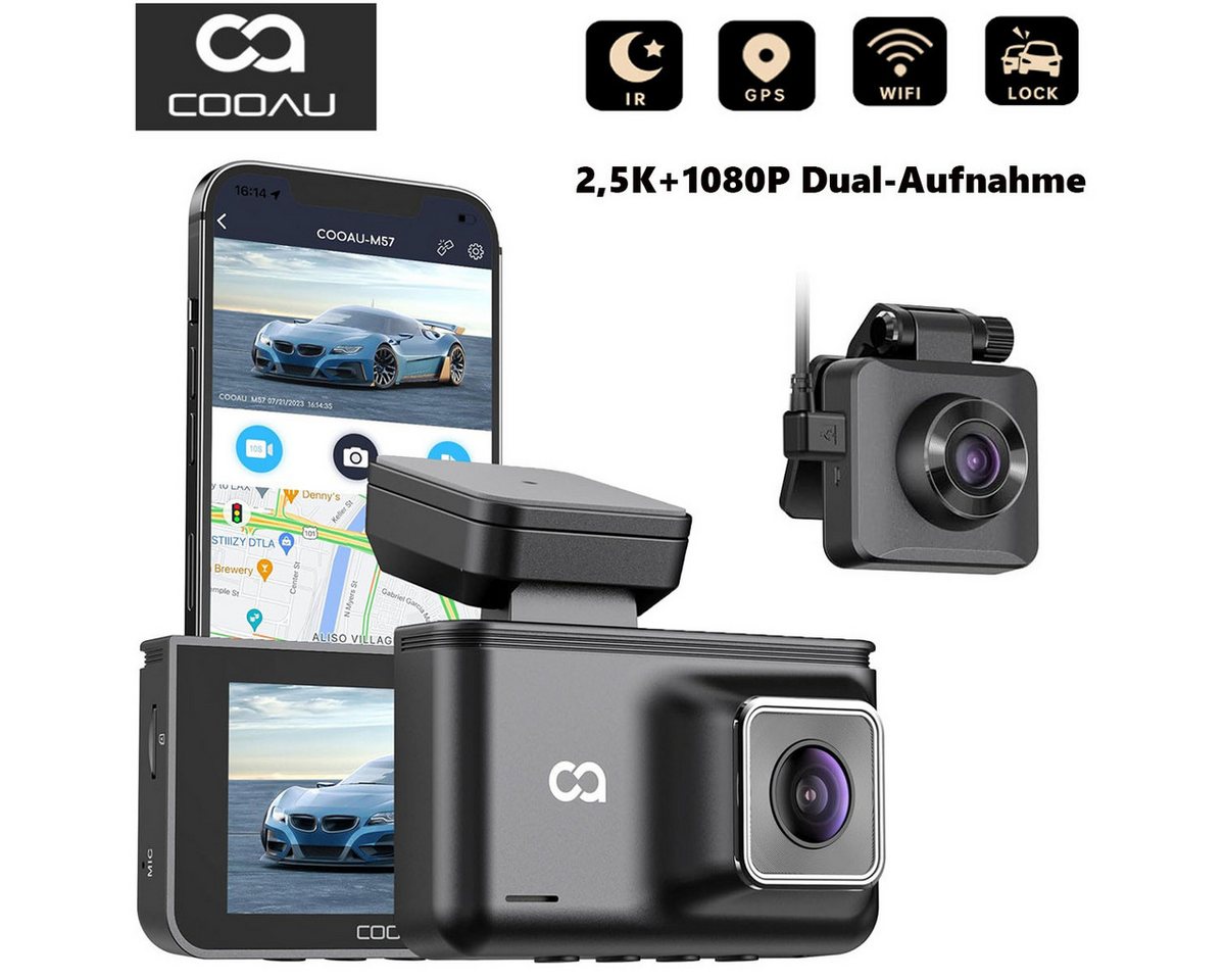 COOAU Dashcam Auto mit Vorne Hinten 2.5K/1080P WiFi & GPS mit Loop-Aufnahme Dashcam (HD, WLAN (Wi-Fi), 24Std.Parküberwachung/Bewegungserkennung,Superkondensator, 170° Weitwinkel und Super Nachtsicht,WDR,G-Sensor) von COOAU