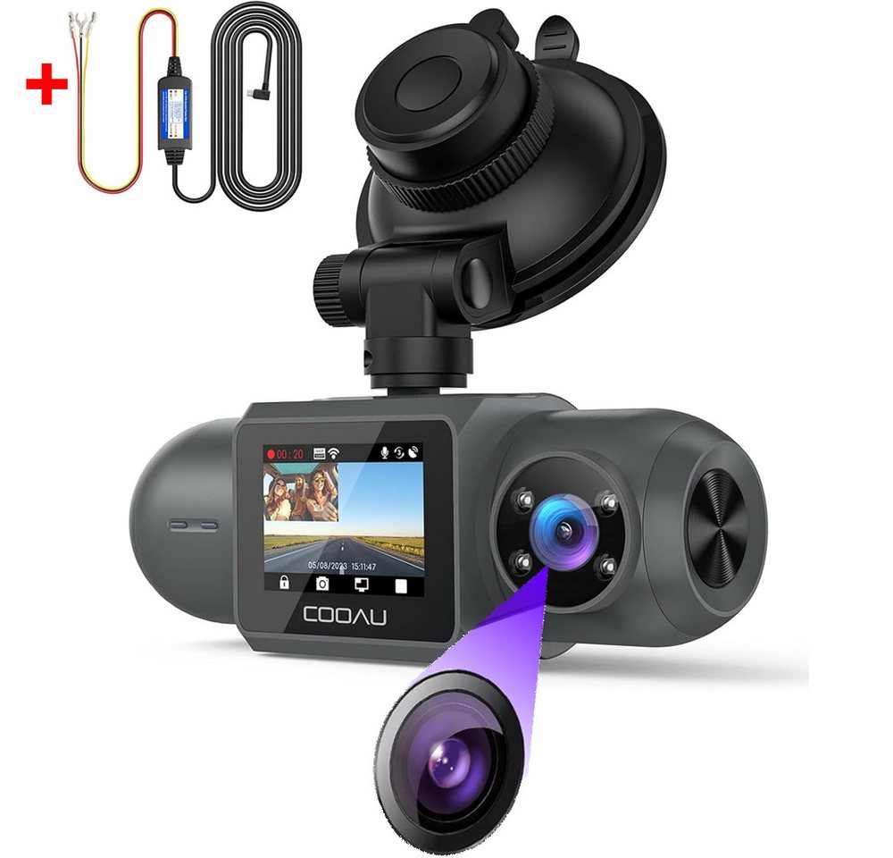 COOAU Dashcam mit Hardwire-Kit – 2,5K+1080P Dual-Dashcam vorne und innen Dashcam (4K Single Front-Aufnahme,Dual 1440P+1080P Front & Inside-Aufnahme, WLAN (Wi-Fi), Für Auto, Minivan, SUV, Sportwagen, Kleinwagen, Cabrio, UTV, WIFI-GPS und kostenlose APP,Infrarot-Nachtsicht & WDR,Hardwire-Kit) von COOAU