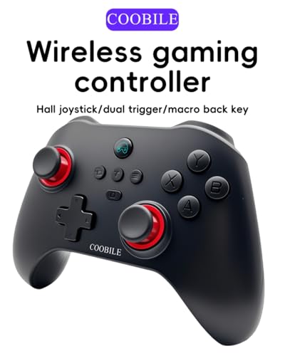 COOBILE Wireless Gaming Controller, Bluetooth-Gamepad mit Hall-Joystick,Hall-Trigger, Makro-Back-Taste, unterstützt sechs Achsen somatosensorisch, für iOS, Android, PC, Switch (Schwarz mit Ständer) von COOBILE