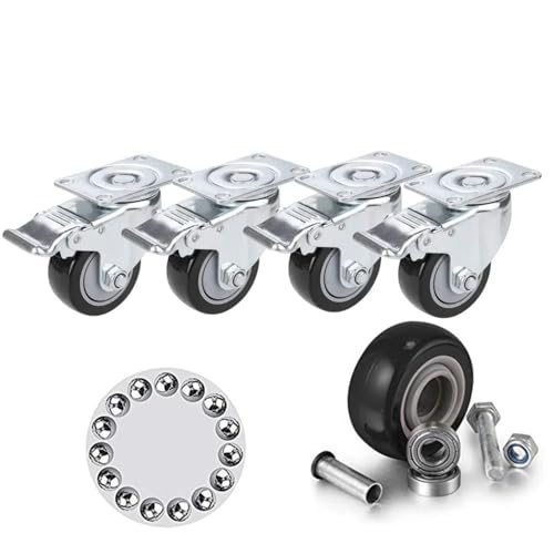 COOCHEER 75mm Lenkrollen mit Bremse, 4 Stück, Max. Belastung 400KG, Doppelverriegelung 360-Grad, PVC und Stahl, Schwarz, Bürostühle und Gartenmöbel von COOCHEER