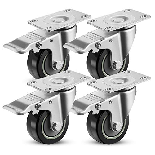 COOCHEER Möbelrollen 4er Set Lenkrollen 75mm Rollspurenfreie Schwerlastrollen mit Bremsen bis 400 kg für Wohn- und Büro, Rot von COOCHEER