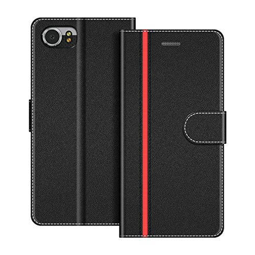 COODIO Handyhülle für BlackBerry KEYone Handy Hülle, BlackBerry KEYone Hülle Leder Handytasche für BlackBerry KEYone Klapphülle Tasche, Schwarz/Rot von COODIO