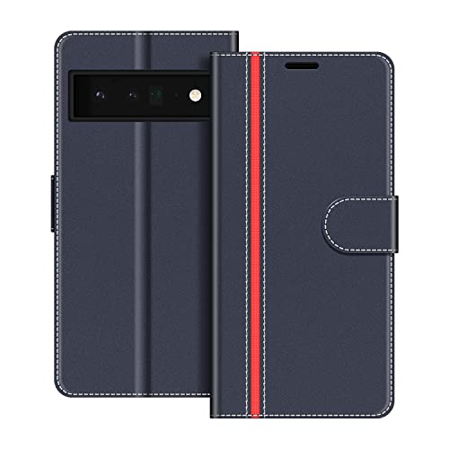 COODIO Handyhülle für Google Pixel 6 Pro 5G Handy Hülle, Google Pixel 6 Pro 5G Hülle Leder Handytasche für Google Pixel 6 Pro 5G Klapphülle Tasche, Dunkel Blau/Rot von COODIO