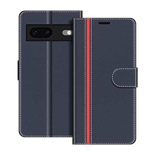 COODIO Handyhülle für Google Pixel 7 5G Handy Hülle, Google Pixel 7 5G Hülle Leder Handytasche für Google Pixel 7 5G Klapphülle Tasche, Dunkel Blau/Rot von COODIO