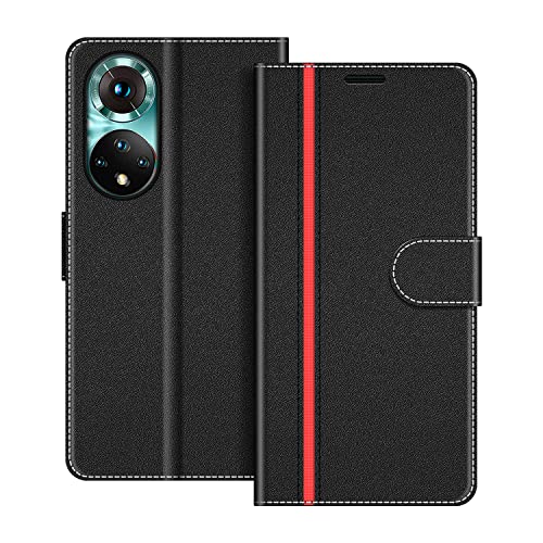 COODIO Handyhülle für Honor 50 5G Handy Hülle, Huawei Nova 9 Hülle Leder Handytasche für Honor 50 5G / Huawei Nova 9 Klapphülle Tasche, Schwarz/Rot von COODIO