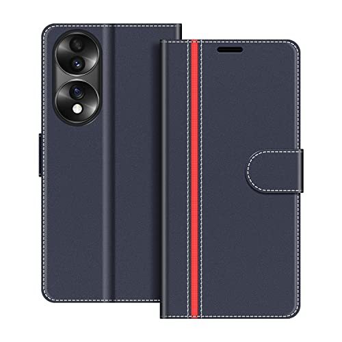 COODIO Handyhülle für Honor 70 5G, Leder Klapphülle mit Magnetverschluss, Kartenfächer, Standfunktion, Dunkel Blau/Rot von COODIO