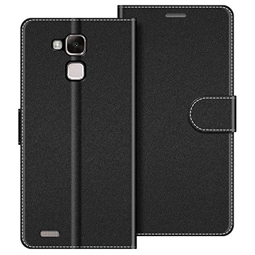 COODIO Handyhülle für Huawei Mate 7 Handy Hülle, Huawei Mate7 Hülle Leder Handytasche für Huawei Mate 7 Klapphülle Tasche, Schwarz von COODIO